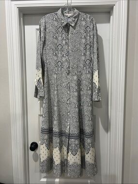 LOFT Navy & Cream Paisley Maxi Shirt Dress